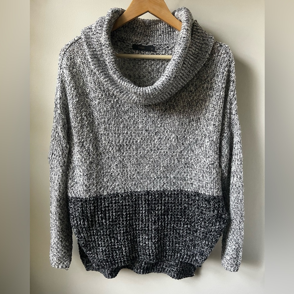 THML Cowl Neck Sweater Oversized Baggy Colorblock Heather Gray Relaxed Comfy XS